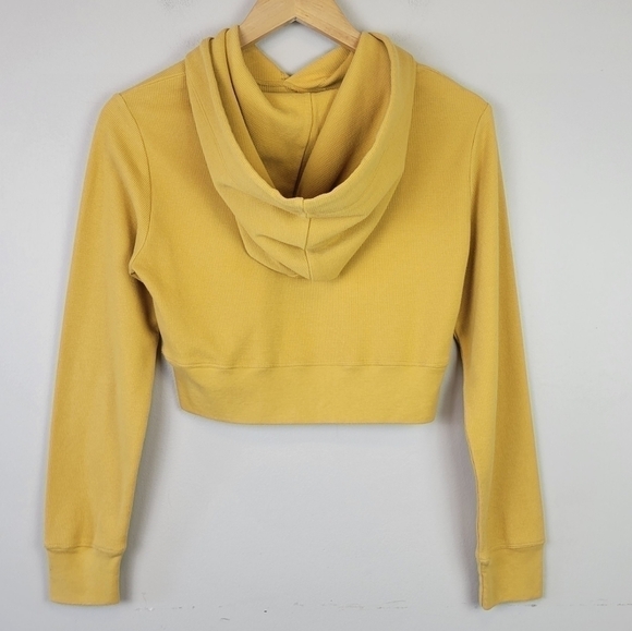 ARITZIA Sunday Best Waffle Knit Cropped Hoodie Mustard Yellow S - Picture 4 of 11